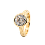 Lab-grown diamond ring, round, 3.19 carats, bezel setting, hand-engraved design, antique European cut.