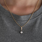 14K Yellow Gold 1ct Round Lab Diamond Pendant Necklace with Black Rhodium Plated Bezel