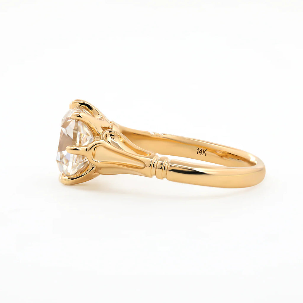 14K 18K Yellow Gold 3 Carat Old Mine Cut Lab Diamond 8 Prong Crown Basket Solitaire Ring