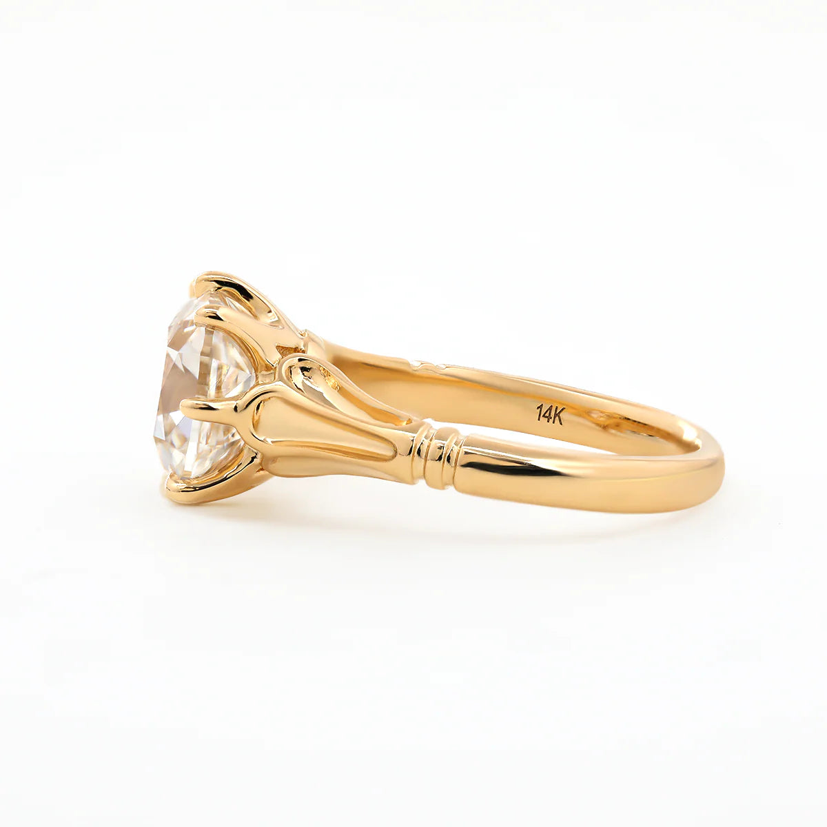 14K 18K Yellow Gold 3 Carat Old Mine Cut Lab Diamond 8 Prong Crown Basket Solitaire Ring