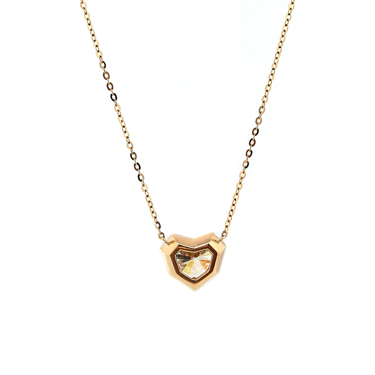 14K Yellow Gold Necklace with 2.5ct Heart Shaped Lab Diamond Pendant in Bezel Setting and Round Cross Chain
