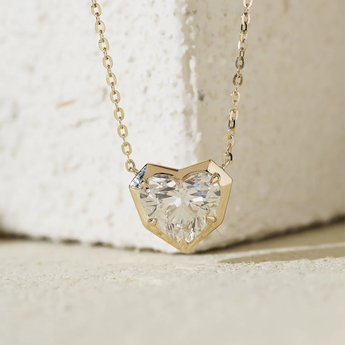 14K Yellow Gold Necklace with 2.5ct Heart Shaped Lab Diamond Pendant in Bezel Setting and Round Cross Chain