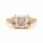 14K Yellow Gold 3.5ct Princess Cut Lab Diamond Ring with Baguette Cut Side-stones