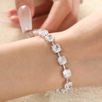 14k 24 ct tw Cushion Lab Diamond 4 Claw Prong Bakset Station Bracelet