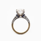 Long, old-mine cut lab-grown diamond ring, 18k vintage style ring