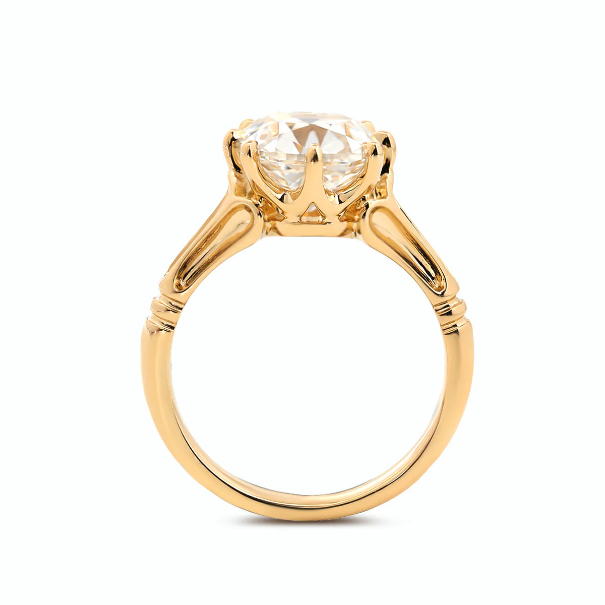 14K 18K Yellow Gold 3 Carat Old Mine Cut Lab Diamond 8 Prong Crown Basket Solitaire Ring