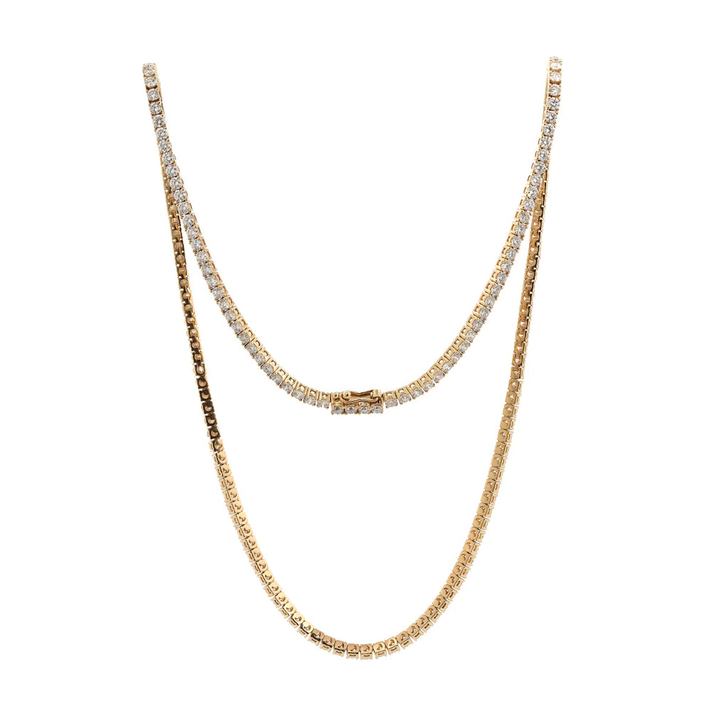 14K Yellow Gold 2.6mm Round Brilliant Cut Lab Diamond Millegrain Bezel Tennis Chain Necklace