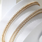 14K Yellow Gold 2.6mm Round Brilliant Cut Lab Diamond Millegrain Bezel Tennis Chain Necklace