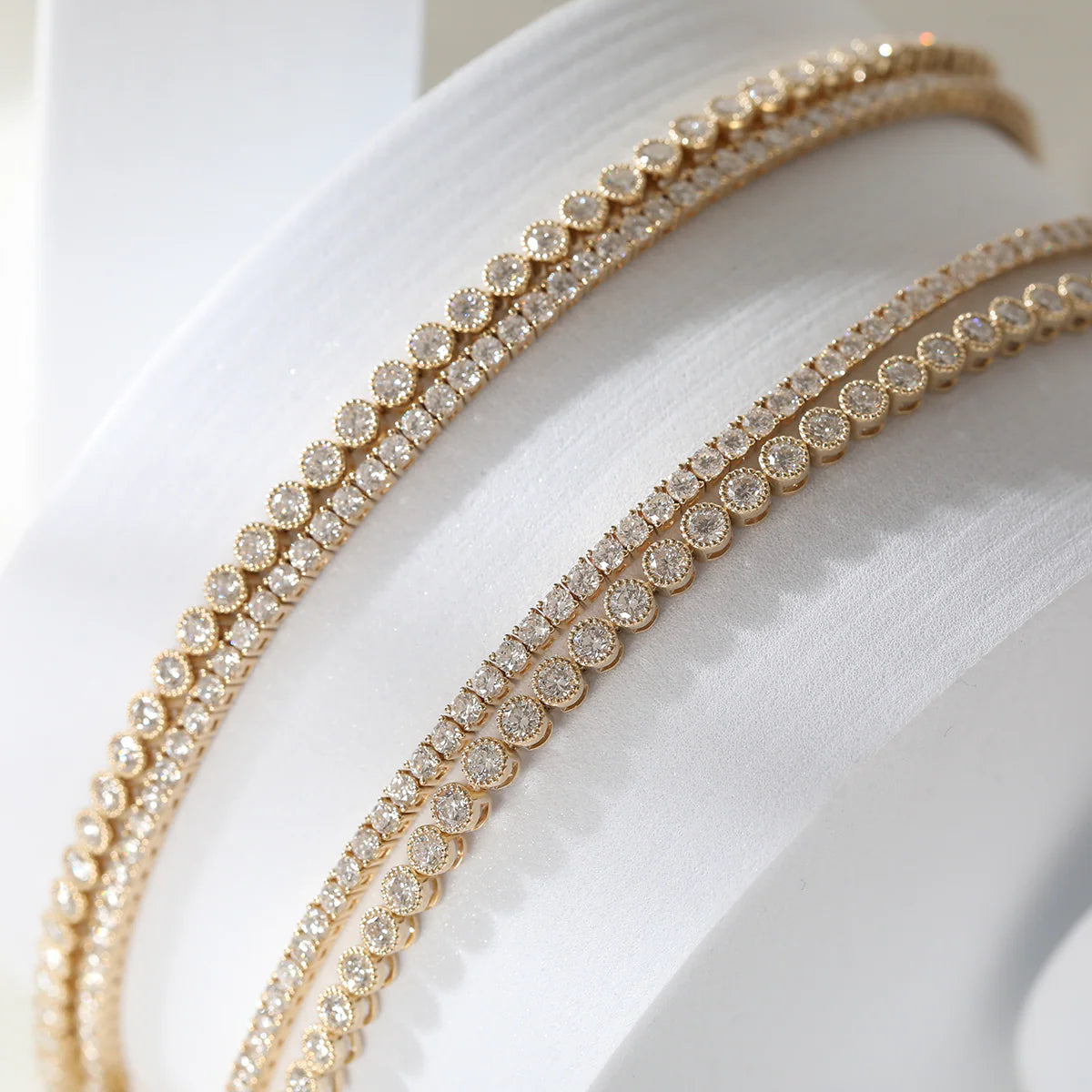 14K Yellow Gold 2.6mm Round Brilliant Cut Lab Diamond Millegrain Bezel Tennis Chain Necklace