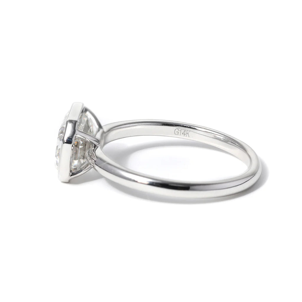 14K White Gold 2ct Emerald Cut Lab Diamond Bezel Solitaire Ring