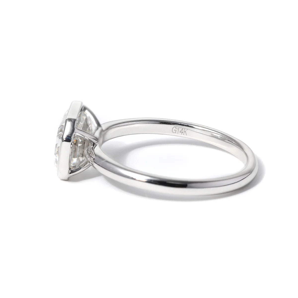 14K White Gold 2ct Emerald Cut Lab Diamond Bezel Solitaire Ring