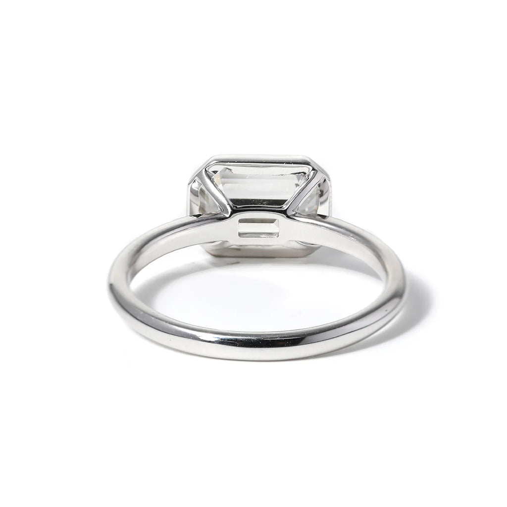 14K White Gold 2ct Emerald Cut Lab Diamond Bezel Solitaire Ring