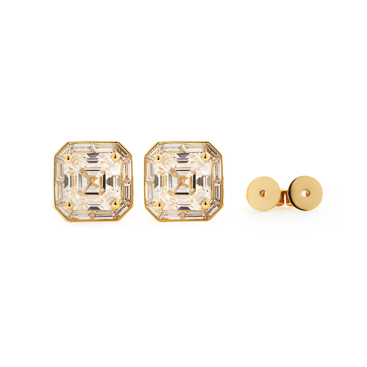 14K Yellow Gold 5 ct tw Asshcer Cut Lab Diamond Halo Stud Earrings