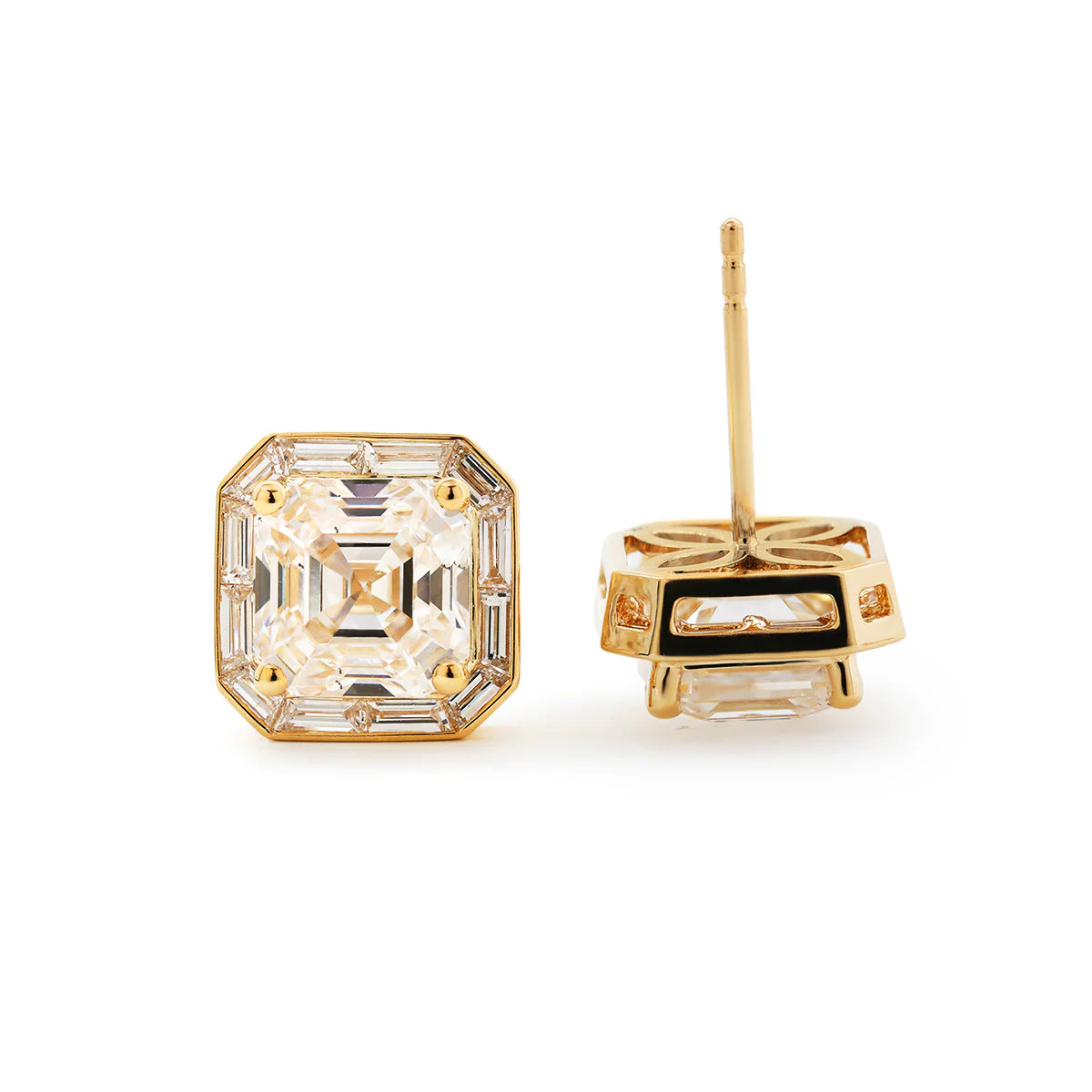 14K Yellow Gold 5 ct tw Asshcer Cut Lab Diamond Halo Stud Earrings