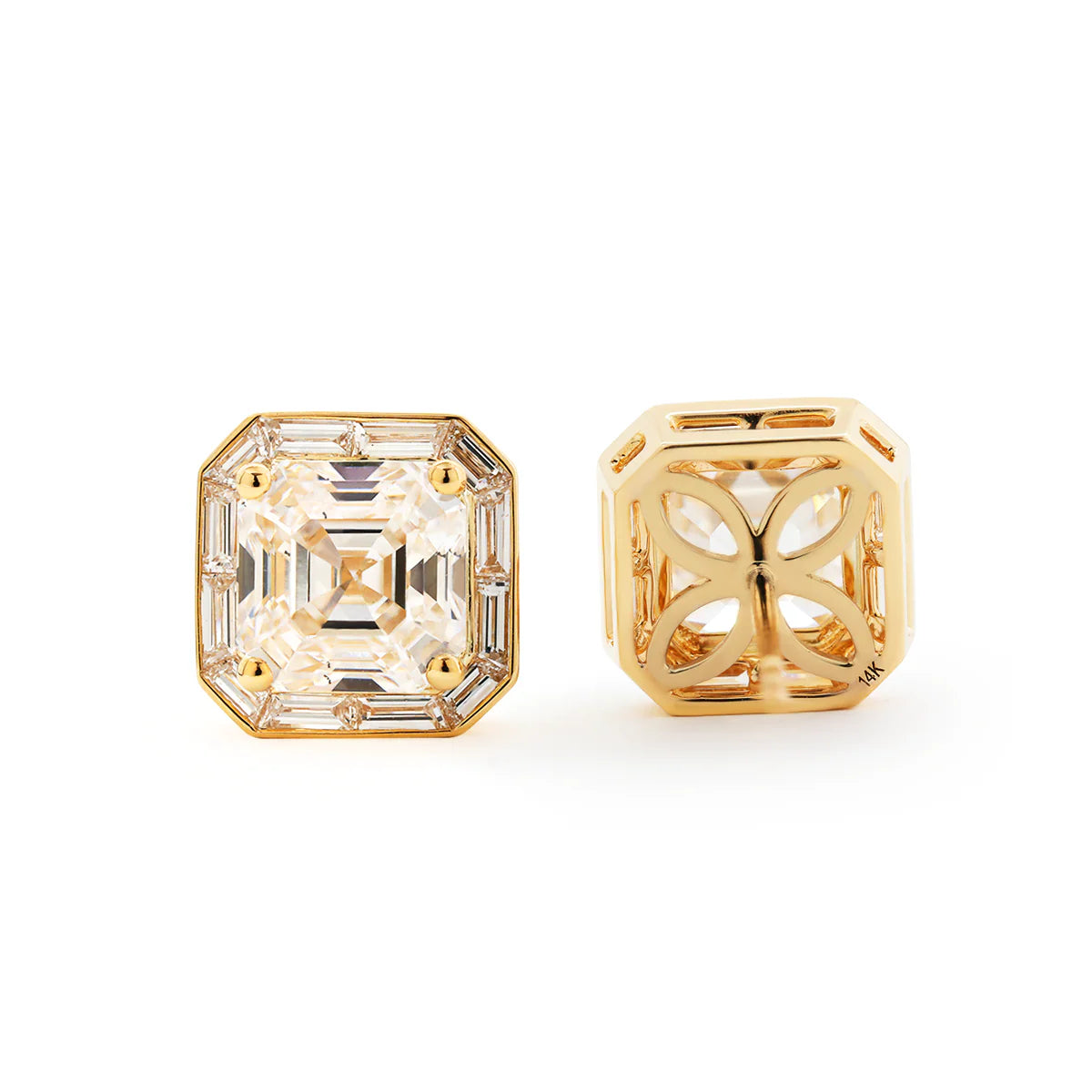 14K Yellow Gold 5 ct tw Asshcer Cut Lab Diamond Halo Stud Earrings