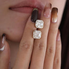 14K Yellow Gold 5 ct tw Asshcer Cut Lab Diamond Halo Stud Earrings