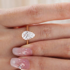 14K Yellow Gold 2ct Pear Cut Lab Diamond 6 Claw Prongs Floral Basket Ring with Hidden Round Diamond Millegrain Pave