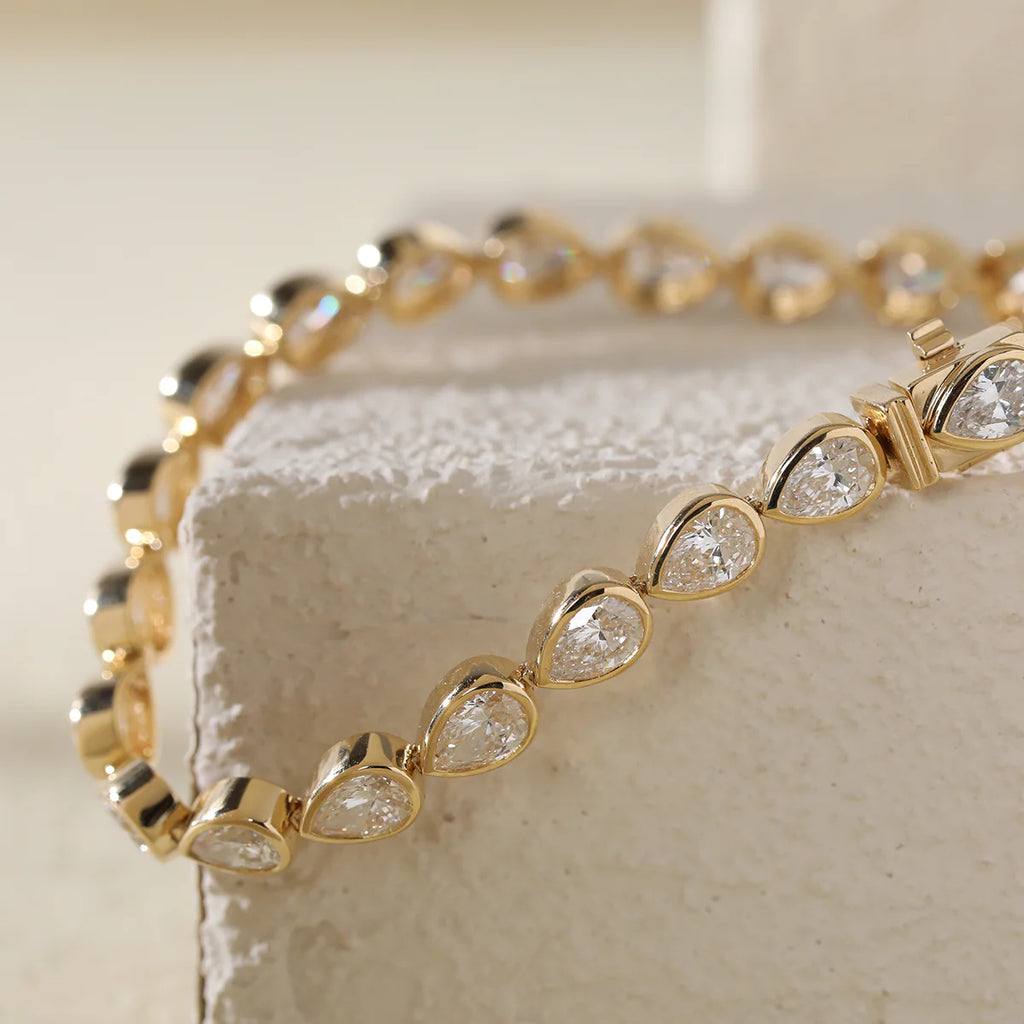 18K Yellow Gold Pear Shape Lab Diamond Bezel Tennis Bracelet