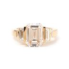 18K Yellow Gold 3ct Emerald Cut Lab Diamond Half Bezel Five-stone Ring with Baguette Cut Side Stones