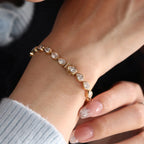 18K Yellow Gold Pear Shape Lab Diamond Bezel Tennis Bracelet