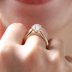 14K Yellow Gold 2ct Pear Cut Lab Diamond 6 Claw Prongs Floral Basket Ring with Hidden Round Diamond Millegrain Pave