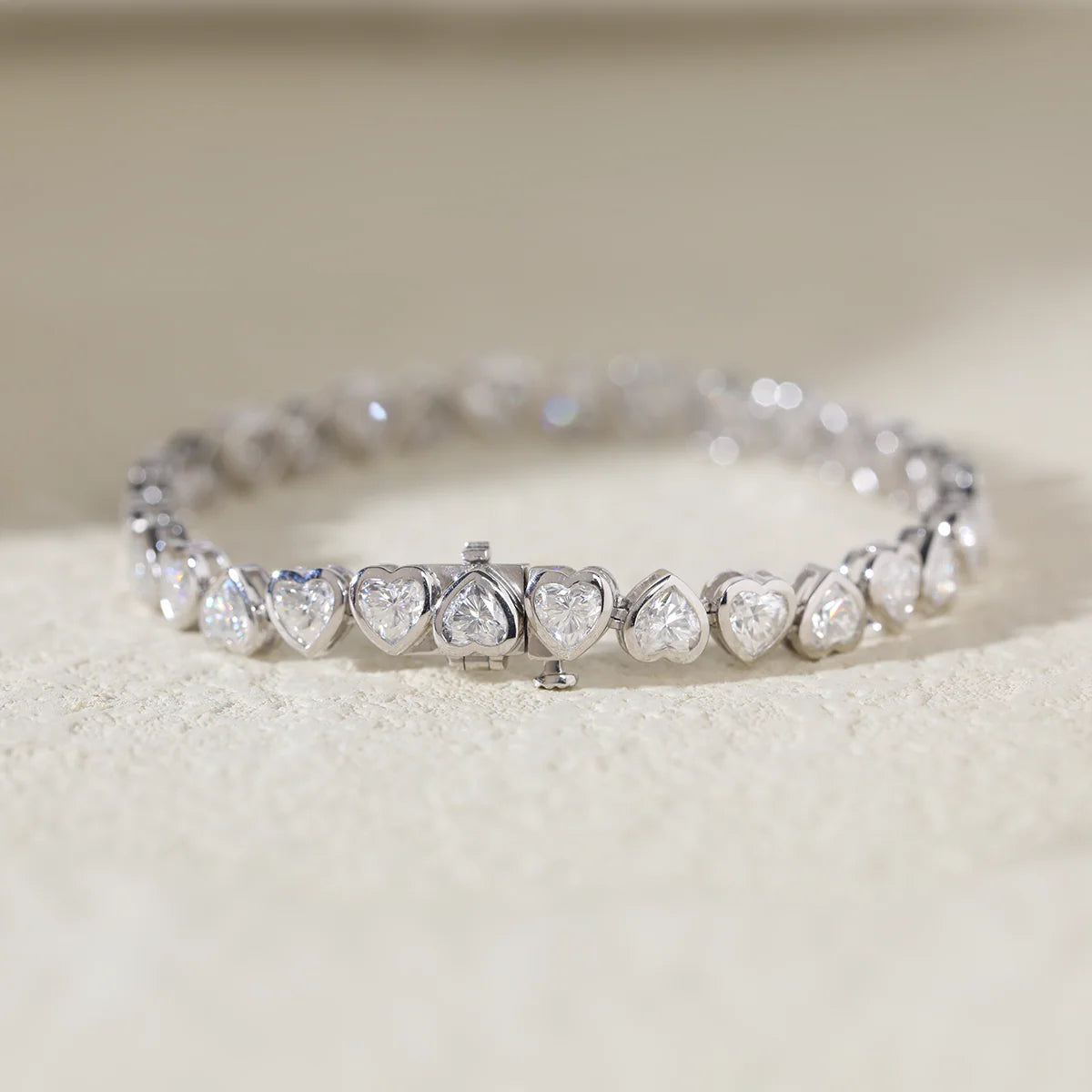 14k 18K White Gold Heart Shape Lab Diamond Bezel Tennis Bracelet