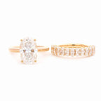 Oval Lab Diamond 4-Round Prong Hidden Halo Cathedral Bridal Set — Engagement Ring with Oval Lab Diamond Half Eternity Shared-Prong Band