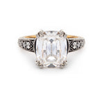 Long, old-mine cut lab-grown diamond ring, 18k vintage style ring