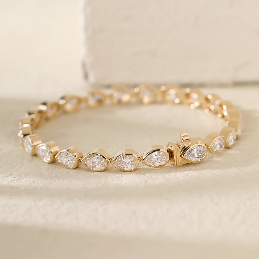 18K Yellow Gold Pear Shape Lab Diamond Bezel Tennis Bracelet