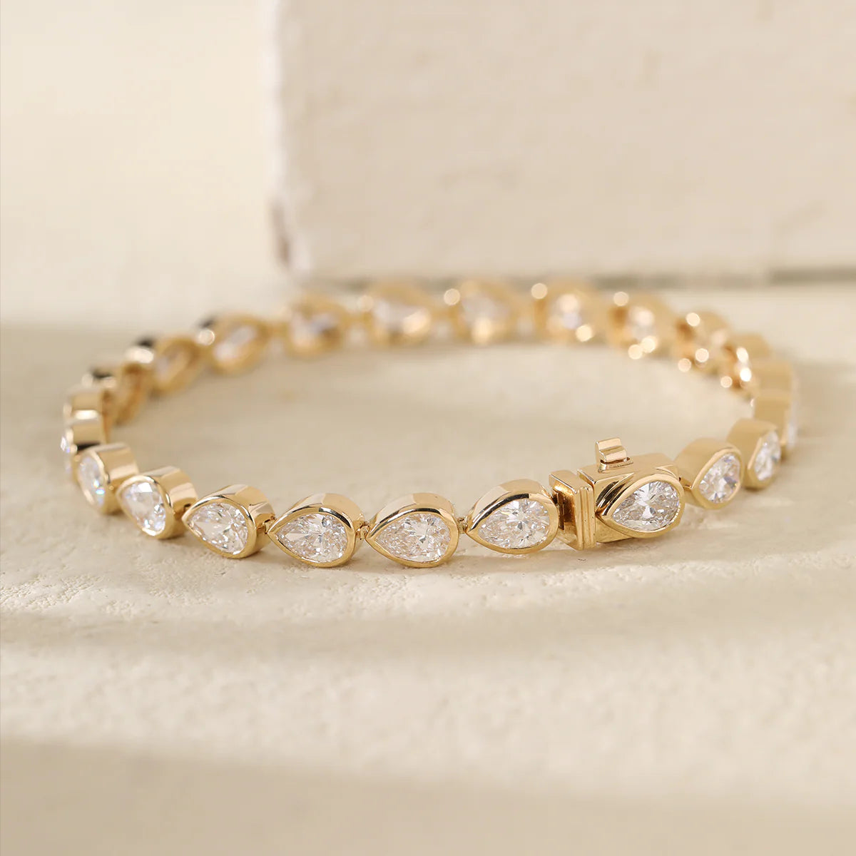 18K Yellow Gold Pear Shape Lab Diamond Bezel Tennis Bracelet