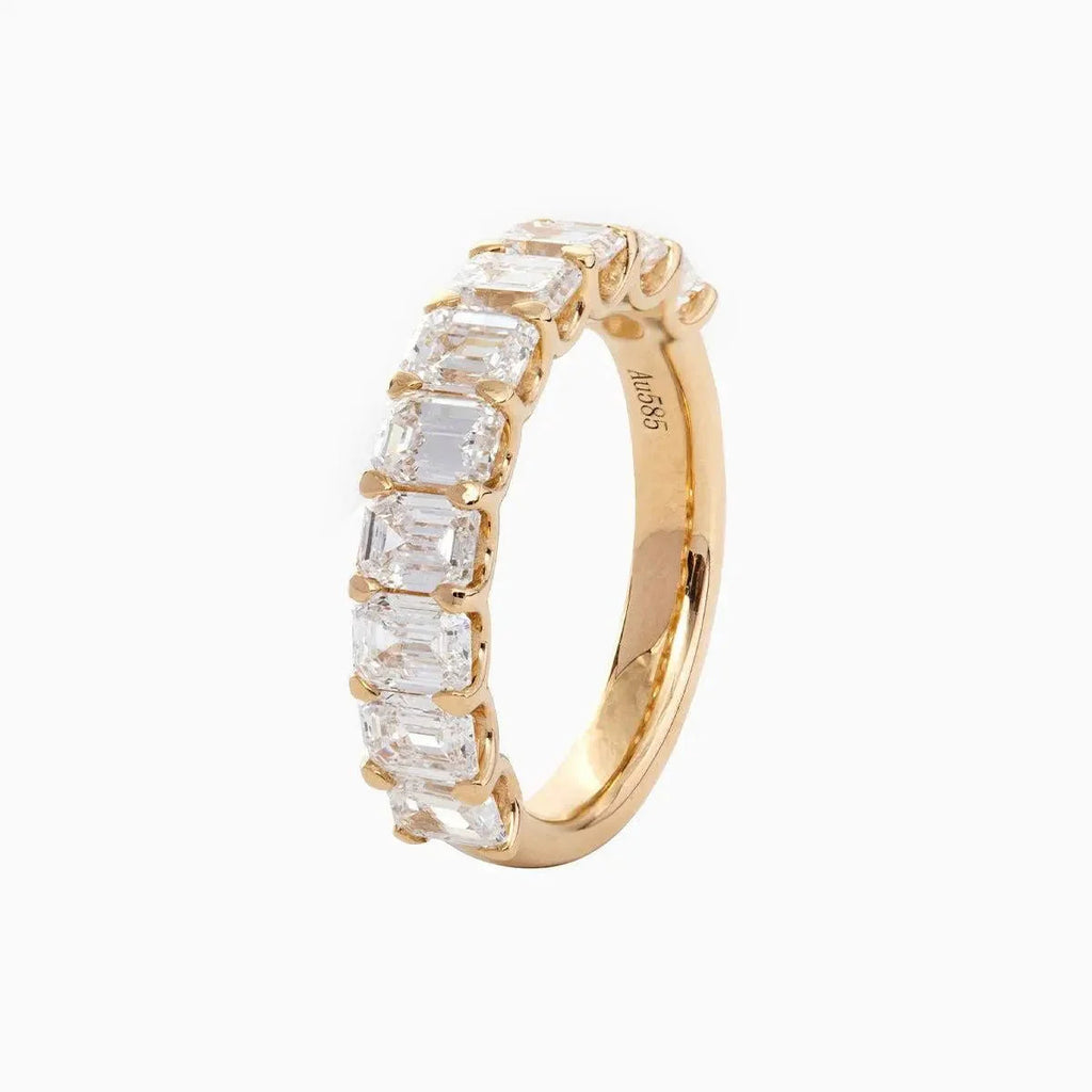 4*3MM Emerald Cut Lab Diamond U Shaped Pave Half Eternity Band