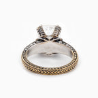 Long, old-mine cut lab-grown diamond ring, 18k vintage style ring