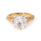 Elongated Old Mine Cut Lab-Grown Diamond Ring in Vintage Style with Crown & Side Stones
