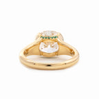14k 18K Yellow Gold 3.5ct Old Mine Cut Lab Diamond Half Bezel Statement Ring with Hidden Round Lab Emerald Wave Pave