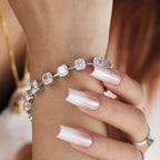 14k 24 ct tw Cushion Lab Diamond 4 Claw Prong Bakset Station Bracelet