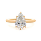 14K Yellow Gold 2ct Pear Cut Lab Diamond 6 Claw Prongs Floral Basket Ring with Hidden Round Diamond Millegrain Pave
