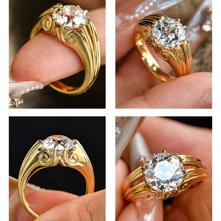 3-carat lab-cut diamond, old-cut 18k gold engagement ring, vintage style