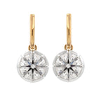 Elegant round-cut single 3-carat diamond two-tone hemispherical bezel-set pendant earrings