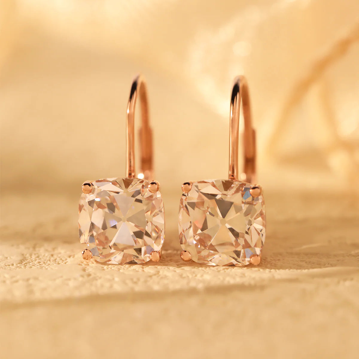 14K Yellow Gold 6 ct tw Old Mine Cut Lab Diamond 4 Round Prongs Basket Setting Hoop Earrings with Leverback