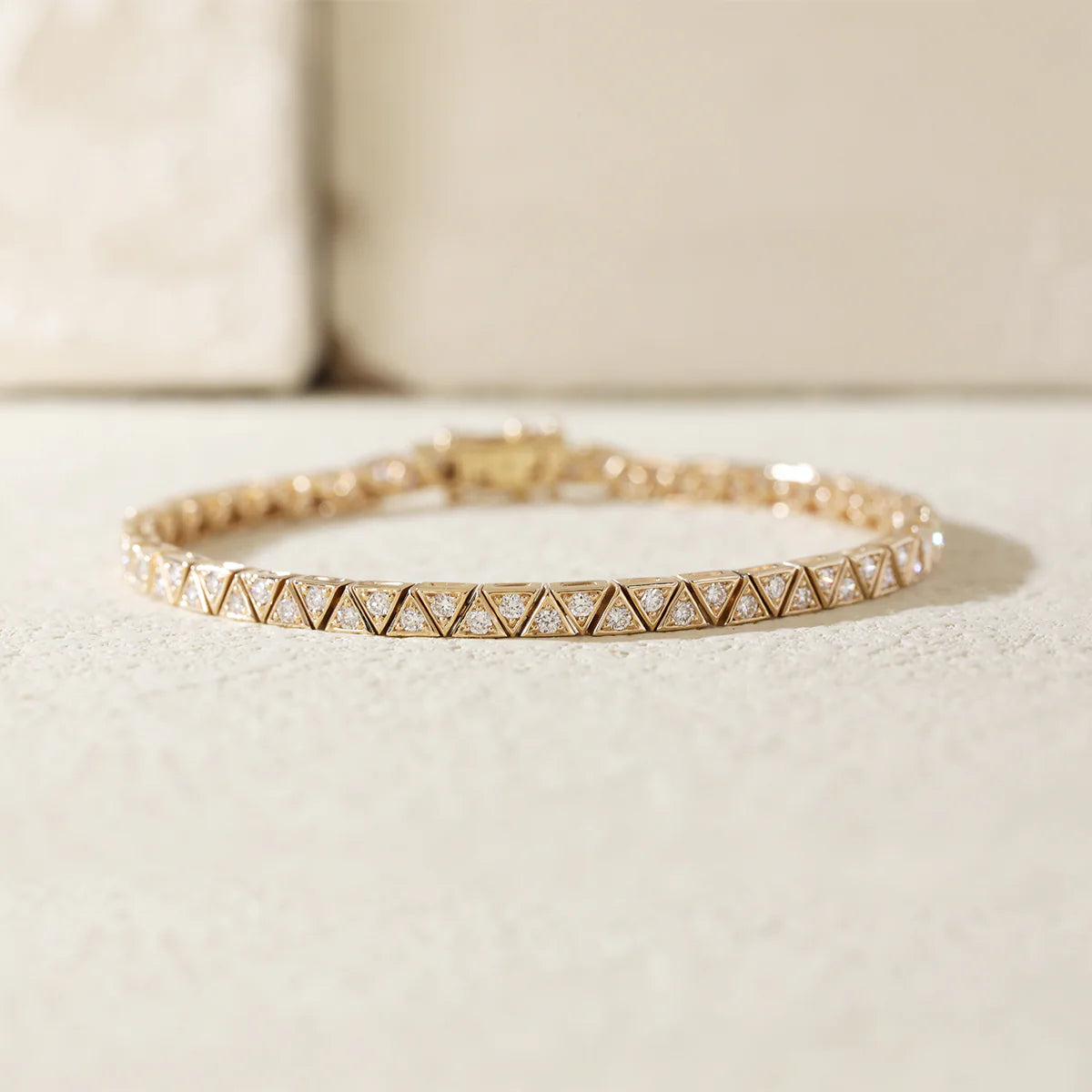 14K Yellow Gold Round Lab Dimaond Triangle Bracelet