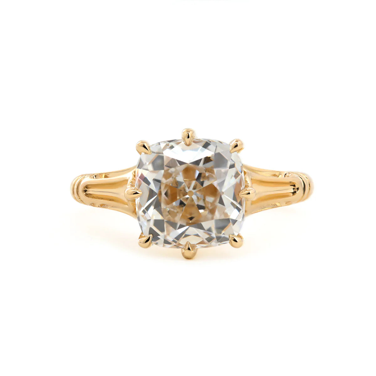 14K 18K Yellow Gold 3 Carat Old Mine Cut Lab Diamond 8 Prong Crown Basket Solitaire Ring