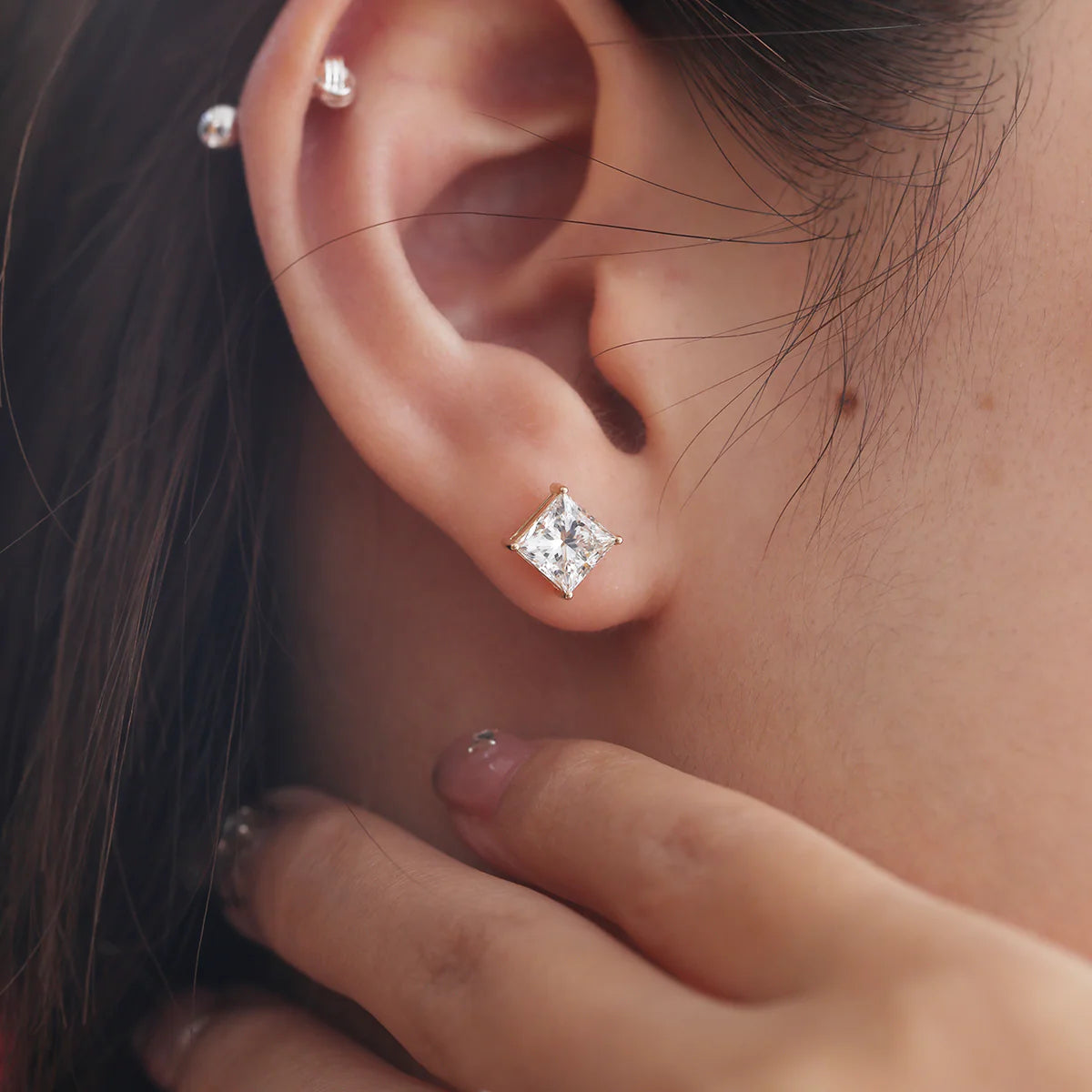 Custom 14k/18k gold princess-cut lab-grown diamond stud earrings