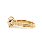 Lab-grown diamond ring, round, 3.19 carats, bezel setting, hand-engraved design, antique European cut.