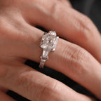 Vintage art style old mine cut 3-carat lab-grown diamond three-stone ring