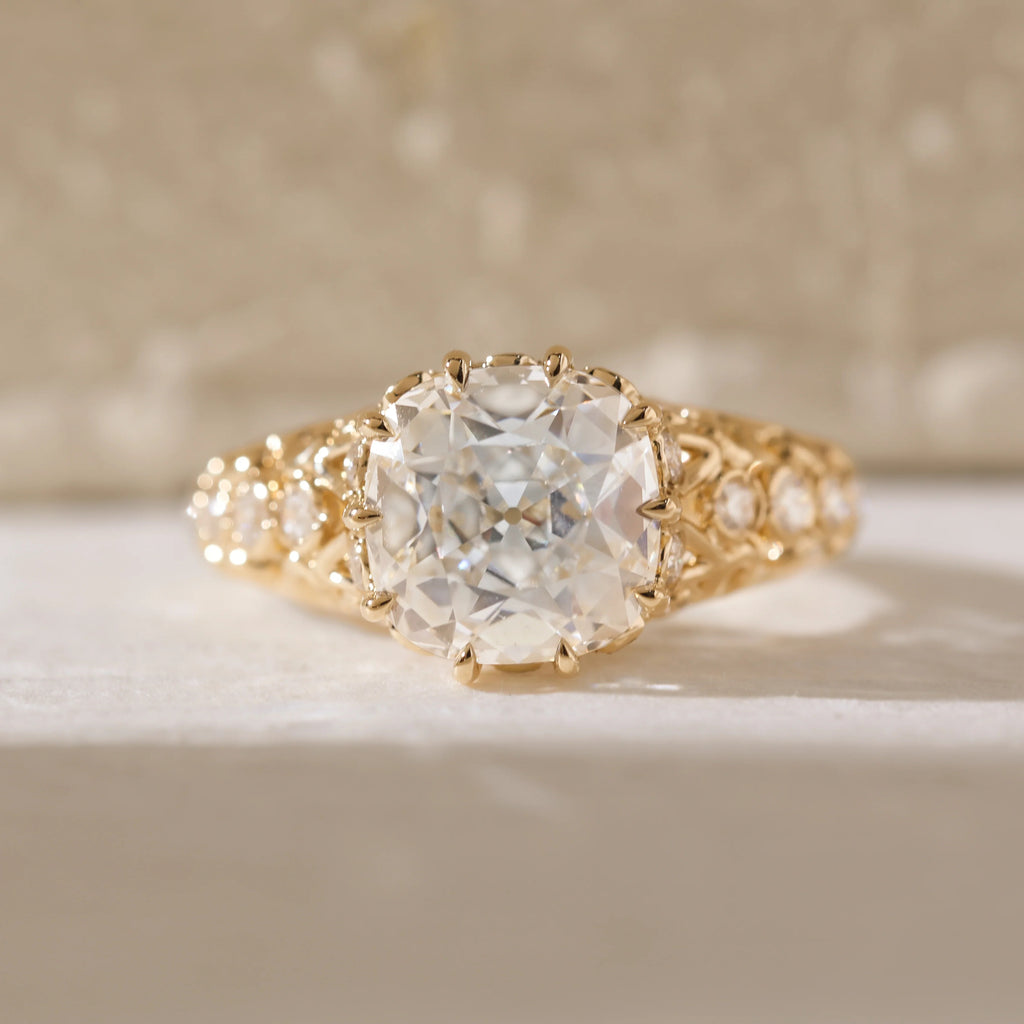 14K Yellow Gold 3.5ct Elongated Lab Diamond Antique-inspired Ring