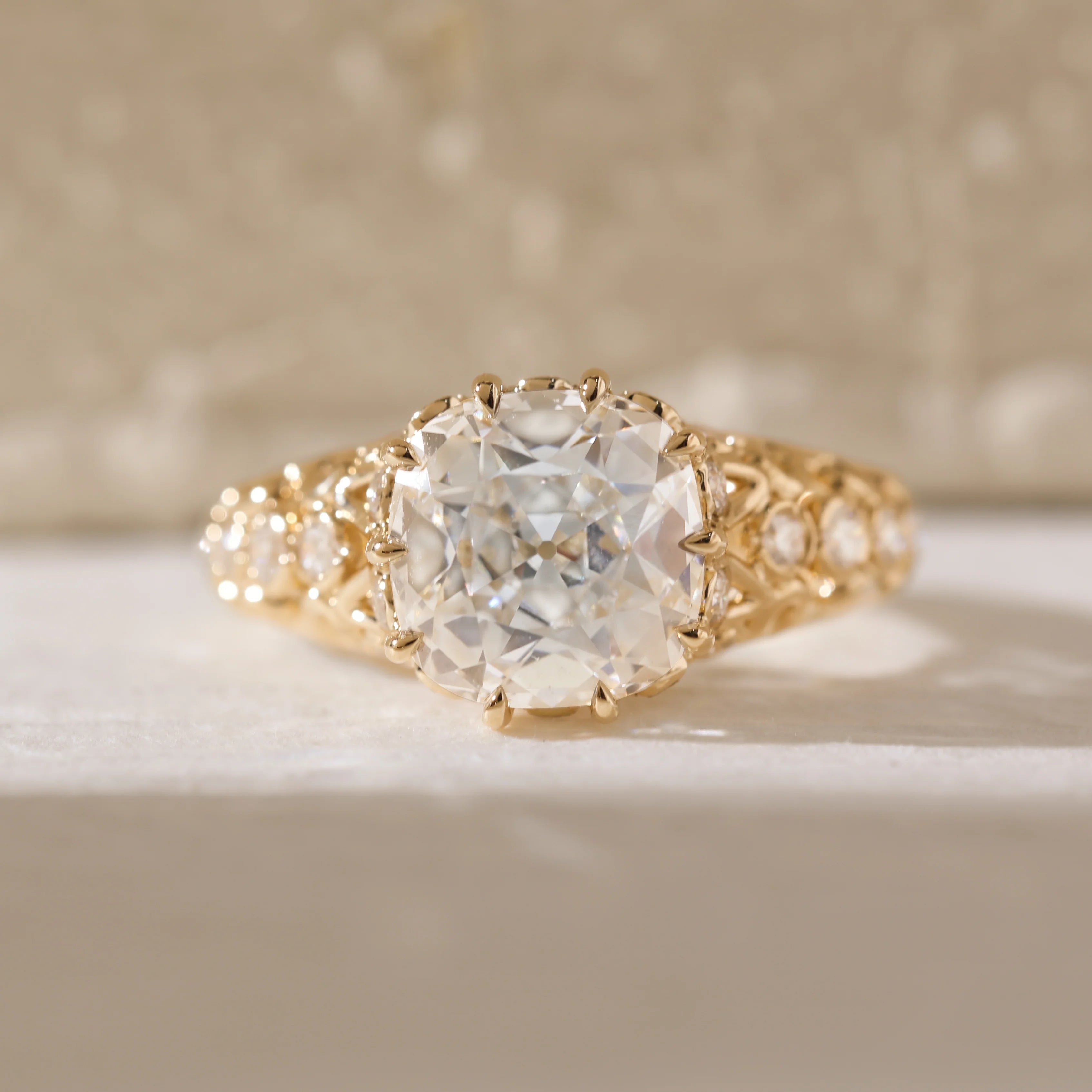 14K Yellow Gold 3.5ct Elongated Lab Diamond Antique-inspired Ring