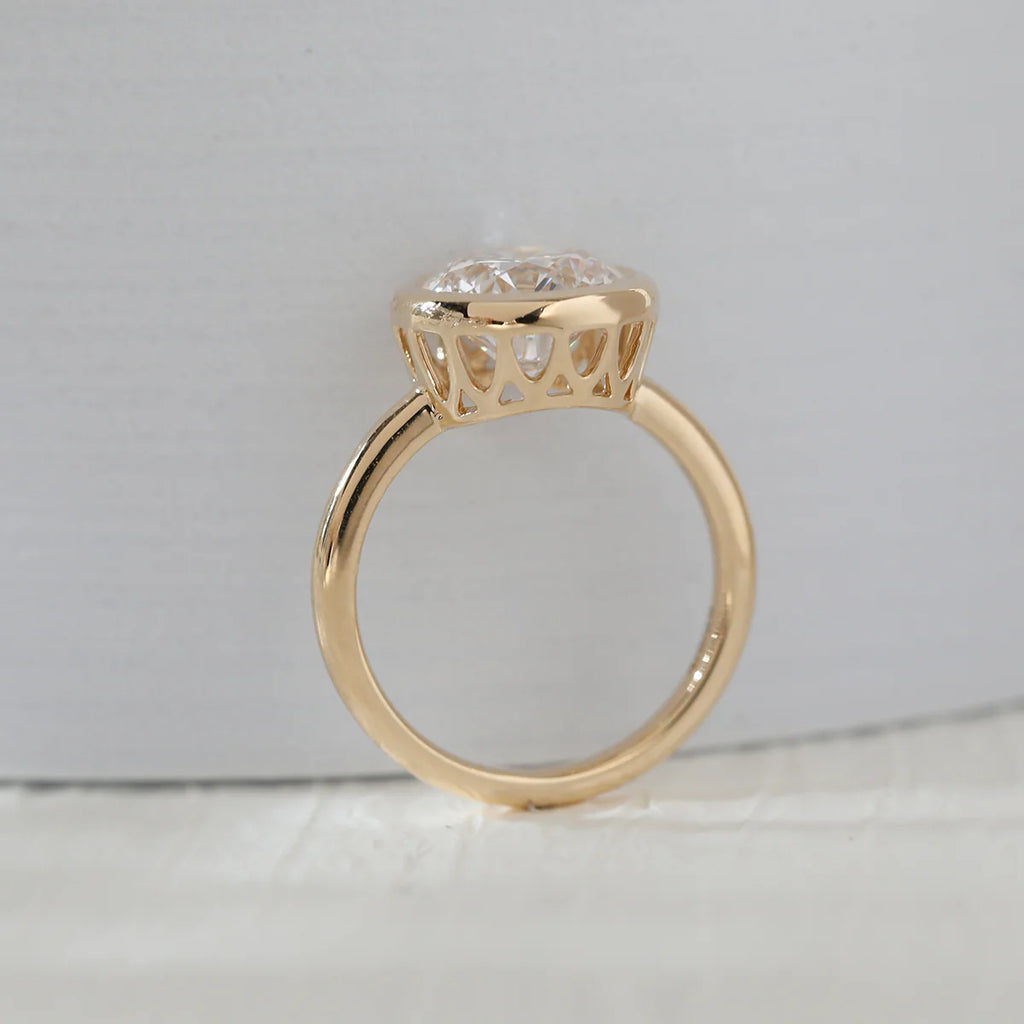 14K Yellow Gold Round Lab Diamond Bezel Crowm Basket Solitaire Ring