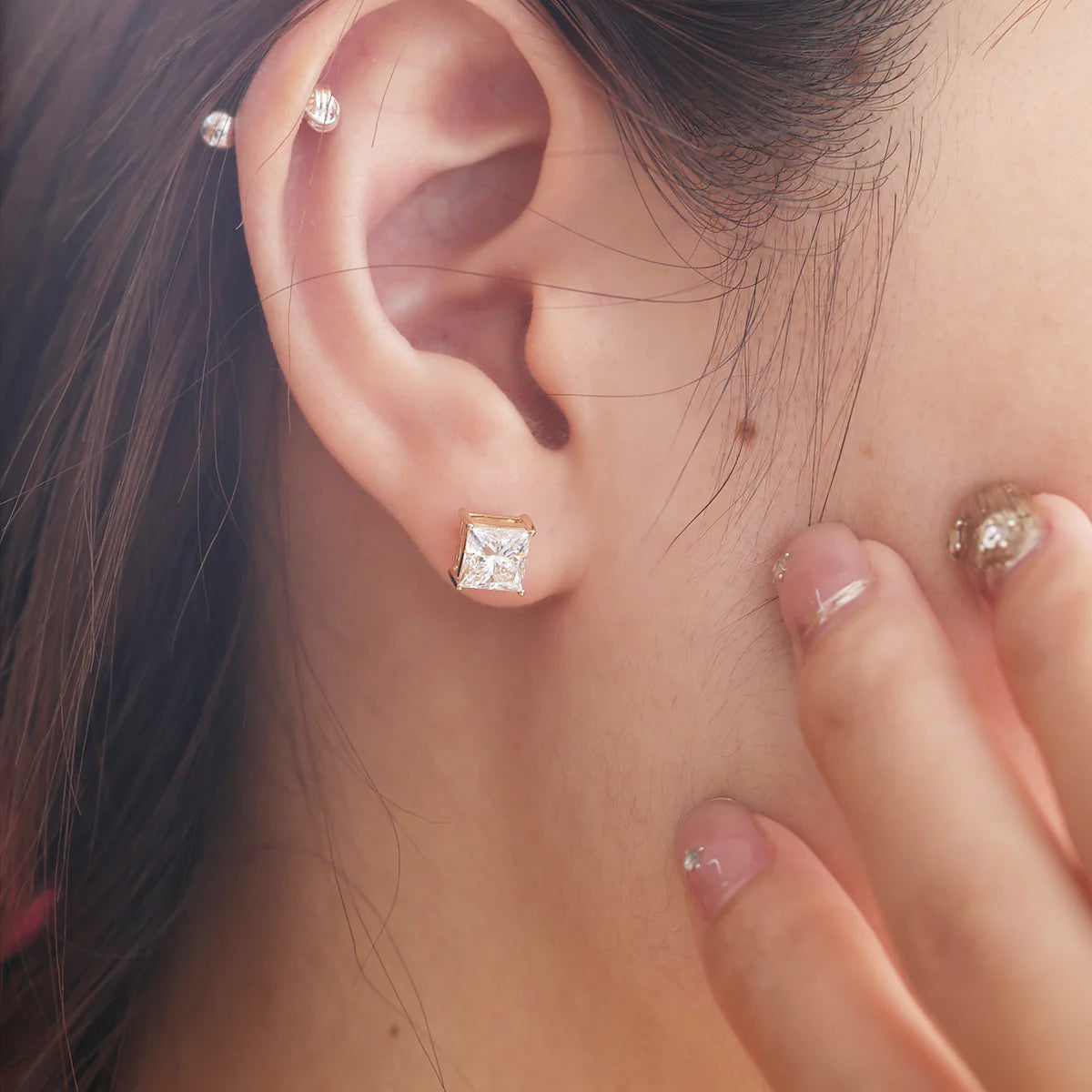 Custom 14k/18k gold princess-cut lab-grown diamond stud earrings