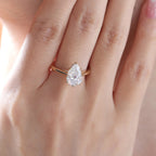 14K Yellow Gold 2ct Pear Cut Lab Diamond 6 Claw Prongs Floral Basket Ring with Hidden Round Diamond Millegrain Pave