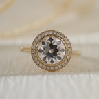 14K Yellow Gold 2.5ct Old European Cut Lab Diamond Edwardian Style Ring with Round Lab Diamond Halo Ring